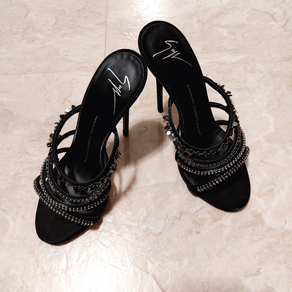 Giuseppe Zanotti Black Sandals with Silver Accents